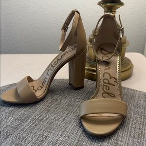 Sam Edelman Yaro Beige Ankle Strap Block Heel Sandals